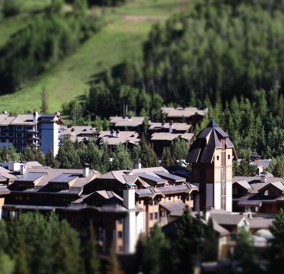 Vail; a group of buildings in a valley